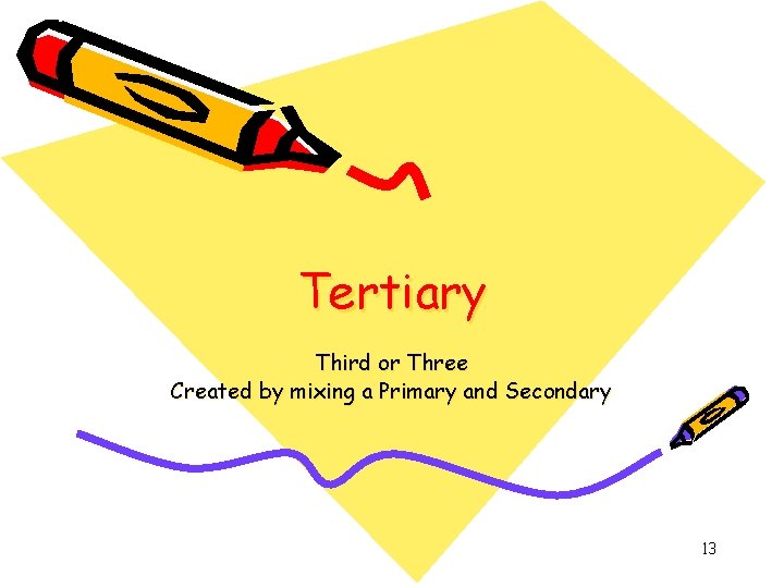 Tertiary Third or Three Created by mixing a Primary and Secondary 13 