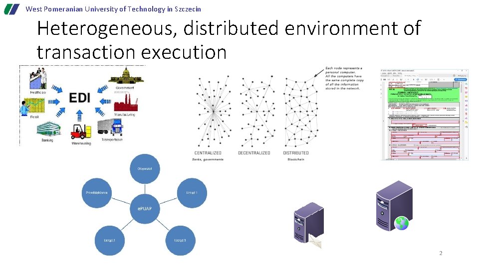 West Pomeranian University of Technology in Szczecin Heterogeneous, distributed environment of transaction execution 2 West Pomeranian University of Technology in Szczecin Heterogeneous, distributed environment of transaction execution 2
