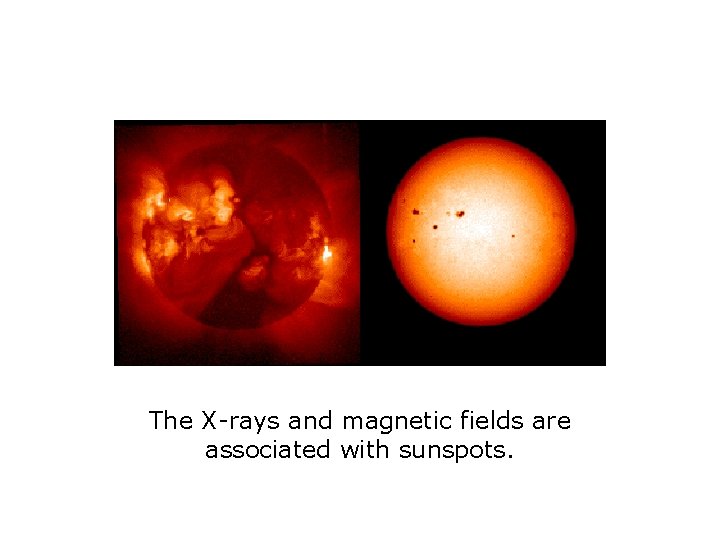 The X-rays and magnetic fields are associated with sunspots. 