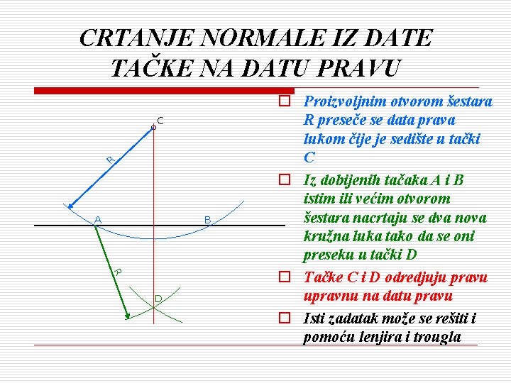 CRTANJE NORMALE IZ DATE TAČKE NA DATU PRAVU C R A B R D