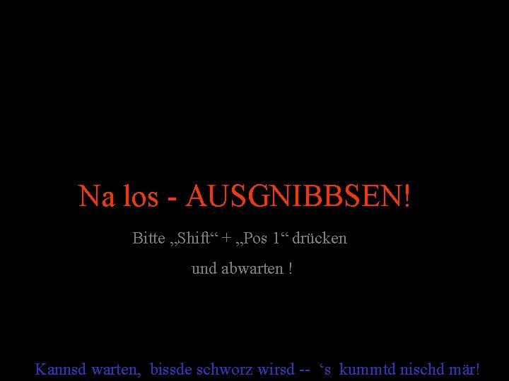 Na los - AUSGNIBBSEN! Bitte „Shift“ + „Pos 1“ drücken und abwarten ! Kannsd