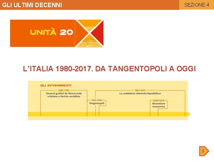 GLI ULTIMI DECENNI SEZIONE 4 L’ITALIA 1980 -2017. DA TANGENTOPOLI A OGGI 1 