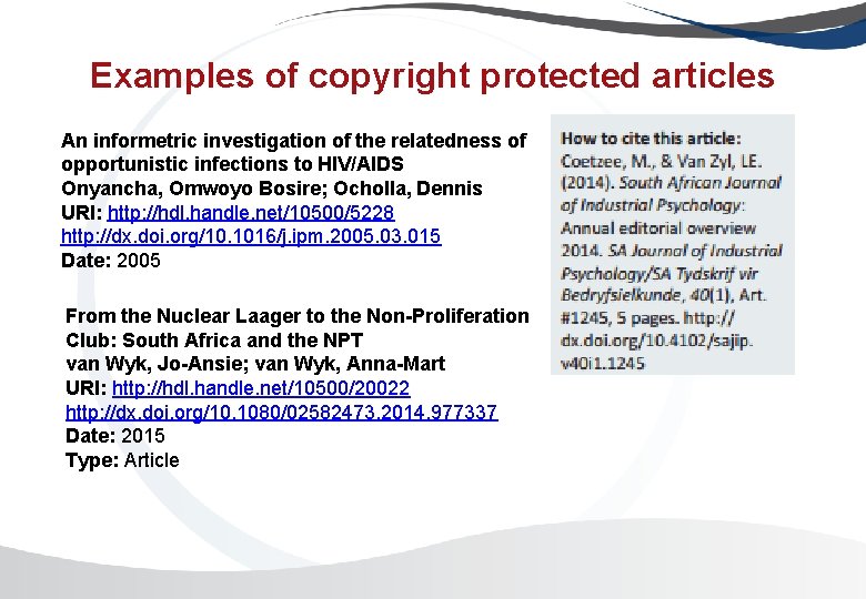 Examples of copyright protected articles An informetric investigation of the relatedness of opportunistic infections