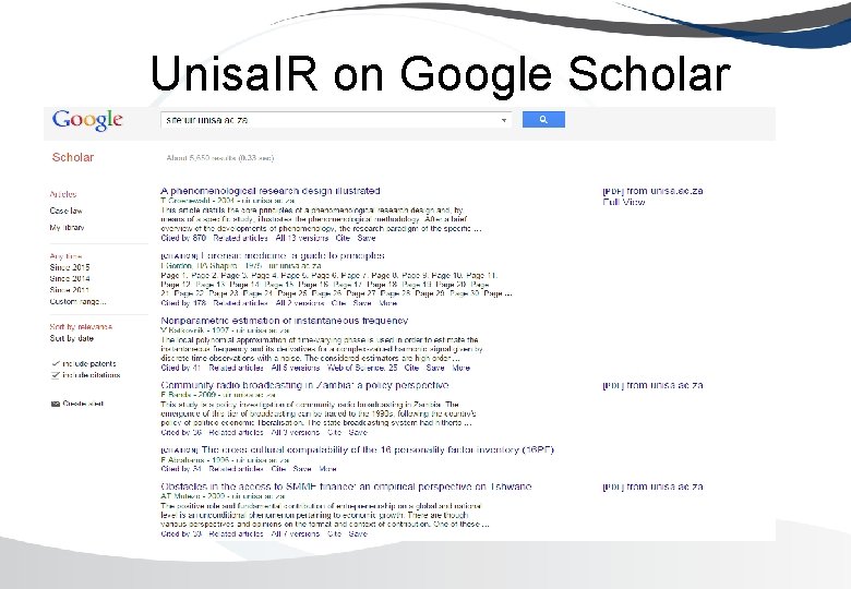 Unisa. IR on Google Scholar 