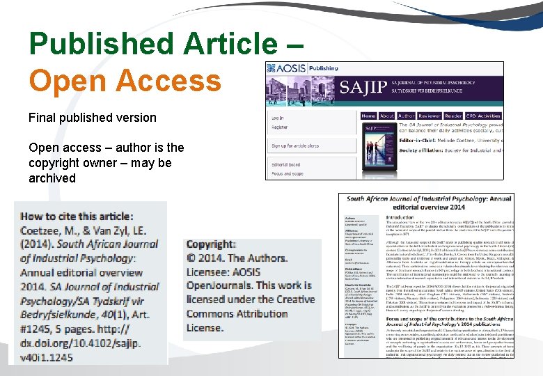 Published Article – Open Access Final published version Open access – author is the