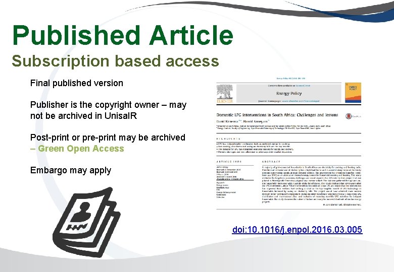 Published Article Subscription based access Final published version Publisher is the copyright owner –