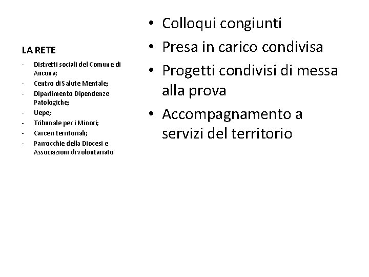 LA RETE - Distretti sociali del Comune di Ancona; Centro di Salute Mentale; Dipartimento