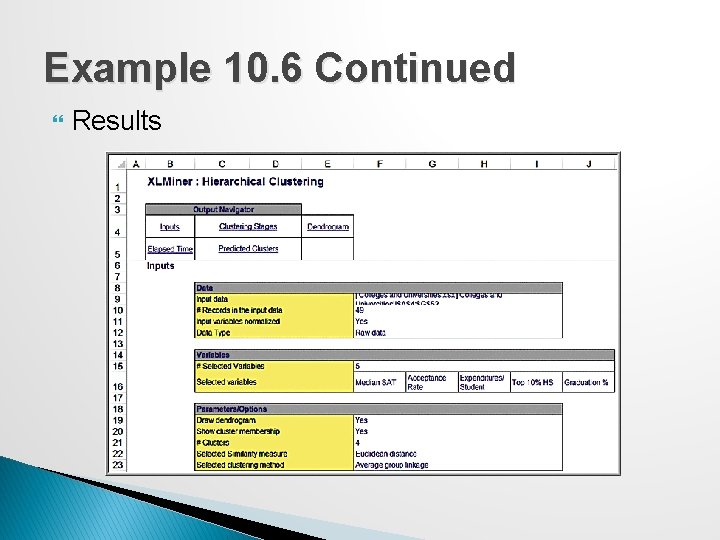 Example 10. 6 Continued Results 