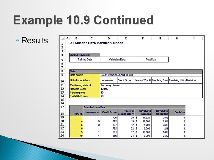 Example 10. 9 Continued Results 