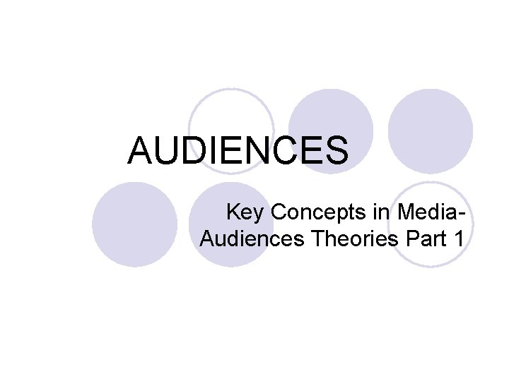 AUDIENCES Key Concepts in Media. Audiences Theories Part 1 