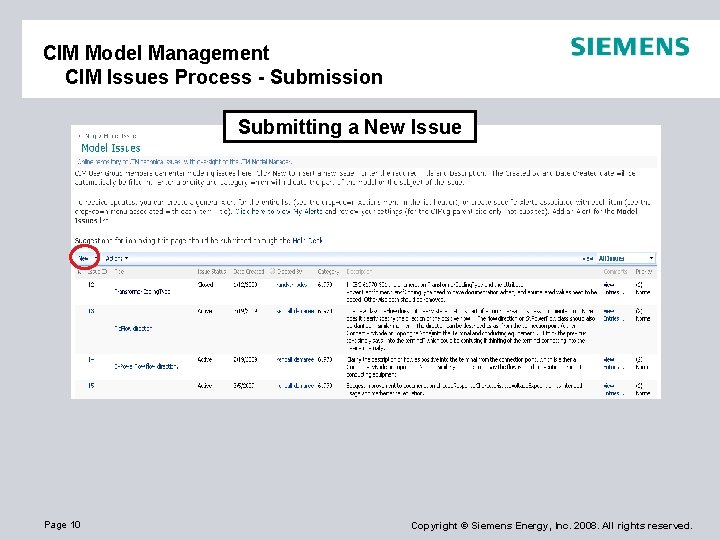 CIM Model Management CIM Issues Process - Submission Submitting a New Issue Page 10