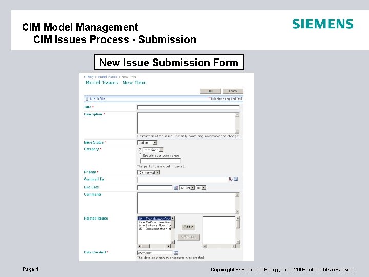 CIM Model Management CIM Issues Process - Submission New Issue Submission Form Page 11