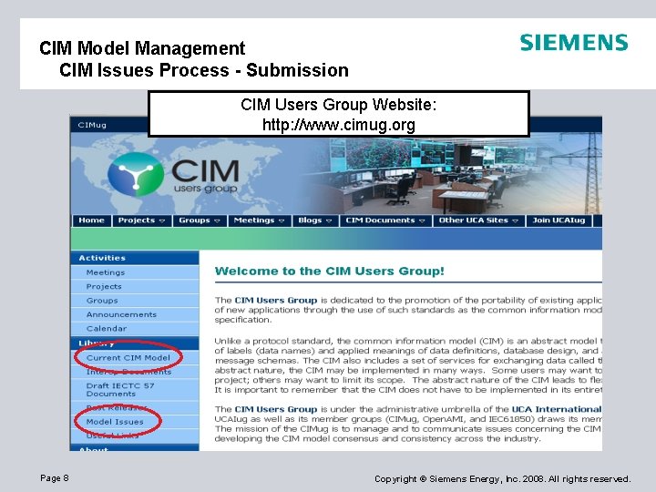 CIM Model Management CIM Issues Process - Submission CIM Users Group Website: http: //www.