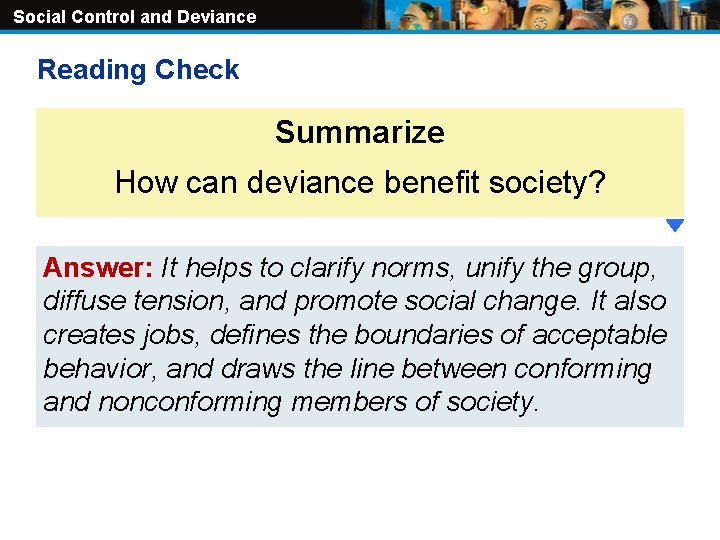 Social Control and Deviance Reading Check Summarize How can deviance benefit society? Answer: It