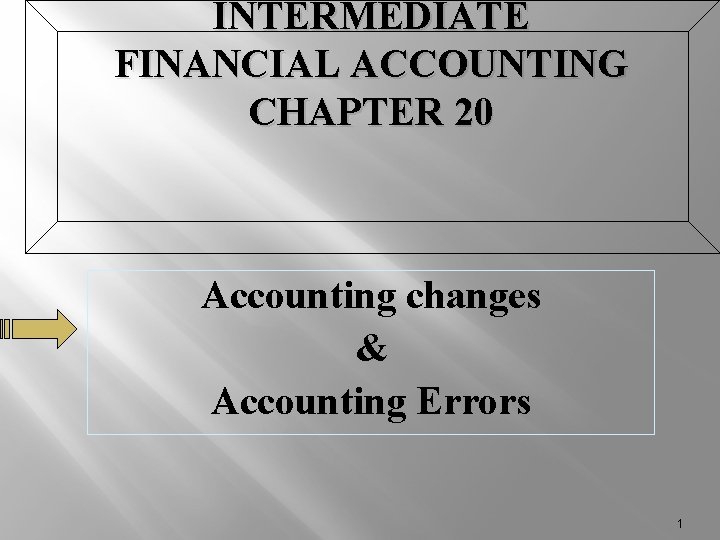 INTERMEDIATE FINANCIAL ACCOUNTING CHAPTER 20 Accounting changes & Accounting Errors 1 