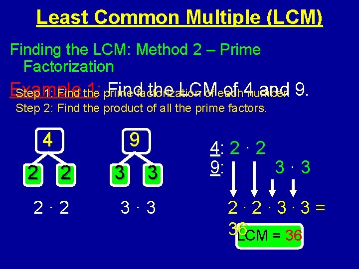 Least Common Multiple (LCM) Finding the LCM: Method 2 – Prime Factorization Example 1: