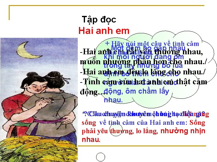 Tập đọc Hai anh em + Hãy nói một câu về tình cảm …Một