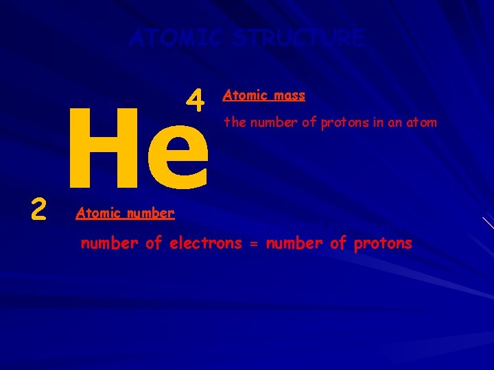 ATOMIC STRUCTURE 4 2 He Atomic number of Atomic mass the number of protons