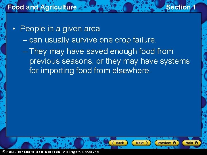 Food and Agriculture Section 1 • People in a given area – can usually