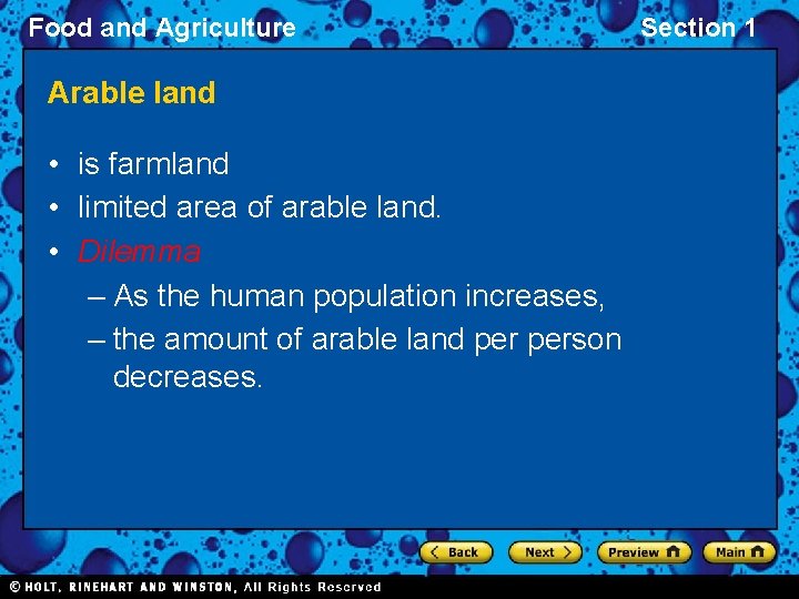 Food and Agriculture Arable land • is farmland • limited area of arable land.
