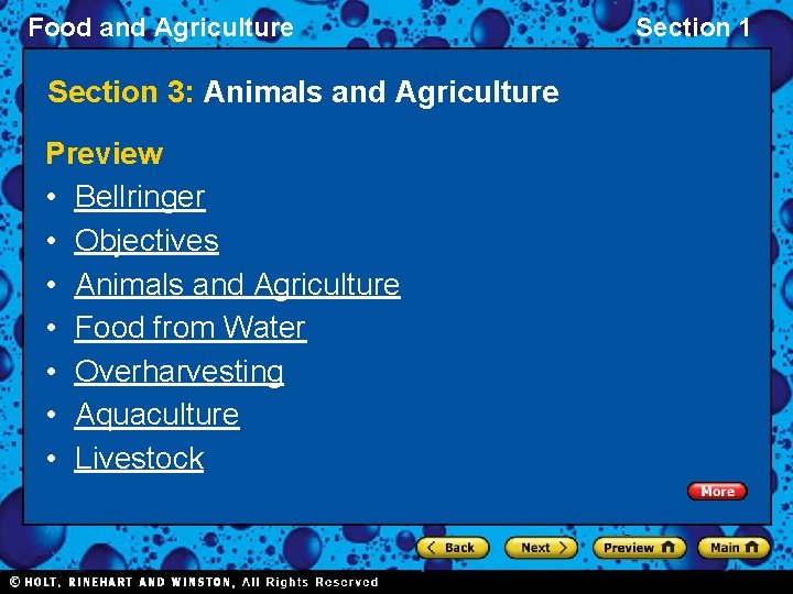 Food and Agriculture Section 3: Animals and Agriculture Preview • Bellringer • Objectives •