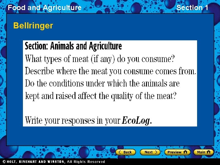Food and Agriculture Bellringer Section 1 
