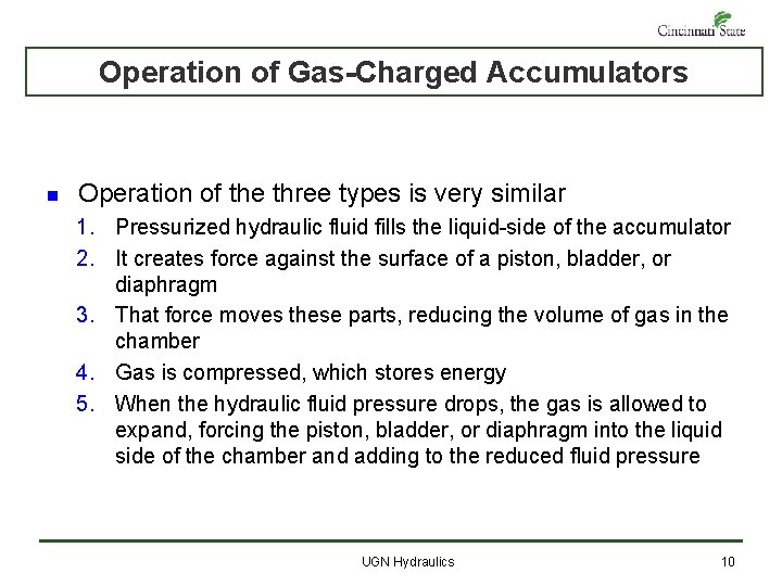 Operation of Gas-Charged Accumulators n Operation of the three types is very similar 1.