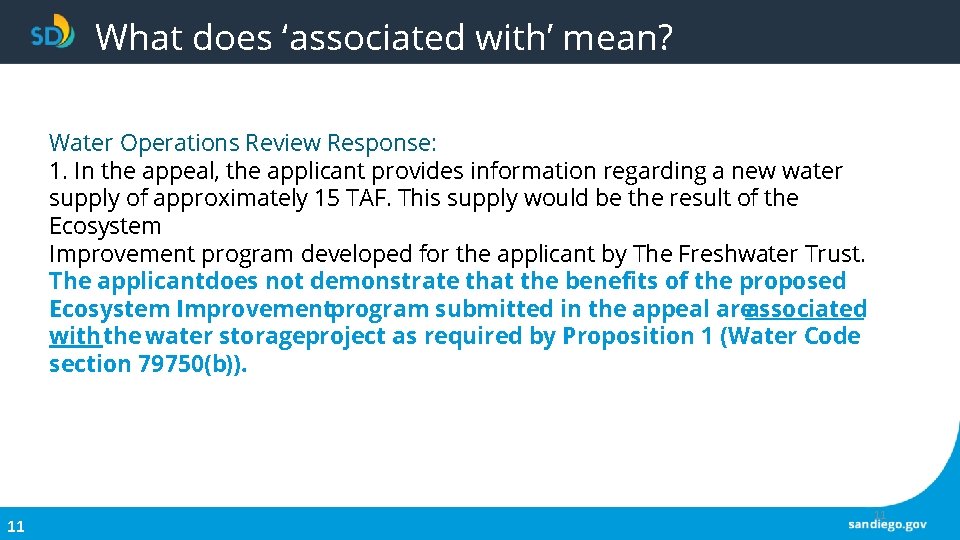 What does ‘associated with’ mean? Water Operations Review Response: 1. In the appeal, the What does ‘associated with’ mean? Water Operations Review Response: 1. In the appeal, the