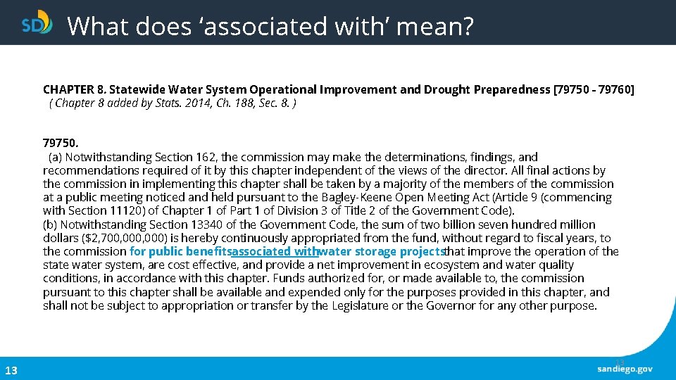 What does ‘associated with’ mean? CHAPTER 8. Statewide Water System Operational Improvement and Drought What does ‘associated with’ mean? CHAPTER 8. Statewide Water System Operational Improvement and Drought