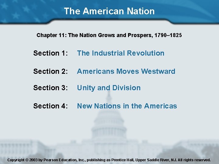 The American Nation Chapter 11: The Nation Grows and Prospers, 1790– 1825 Section 1: