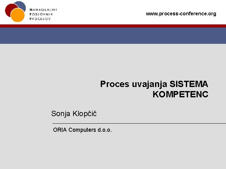 www. process-conference. org Proces uvajanja SISTEMA KOMPETENC Sonja Klopčič ORIA Computers d. o. o.