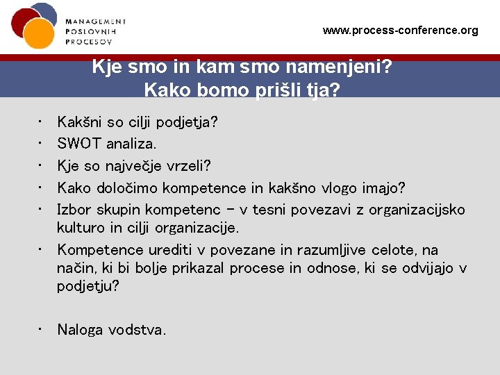 www. process-conference. org Kje smo in kam smo namenjeni? Kako bomo prišli tja? •