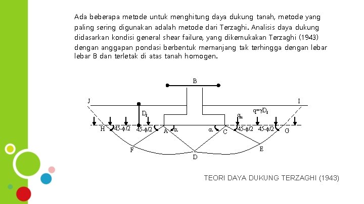 Ada beberapa metode untuk menghitung daya dukung tanah, metode yang paling sering digunakan adalah