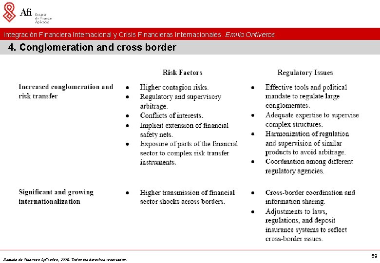 Integración Financiera Internacional y Crisis Financieras Internacionales. Emilio Ontiveros 4. Conglomeration and cross border