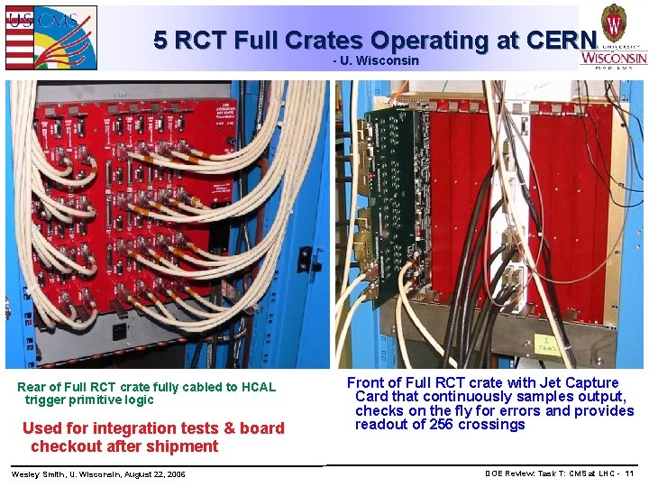 5 RCT Full Crates Operating at CERN - U. Wisconsin Rear of Full RCT