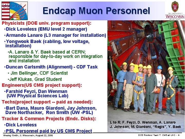 Endcap Muon Personnel Physicists (DOE univ. program support): • Dick Loveless (EMU level 2