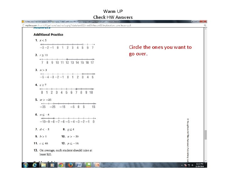 Warm UP Check HW Answers Circle the ones you want to go over. 