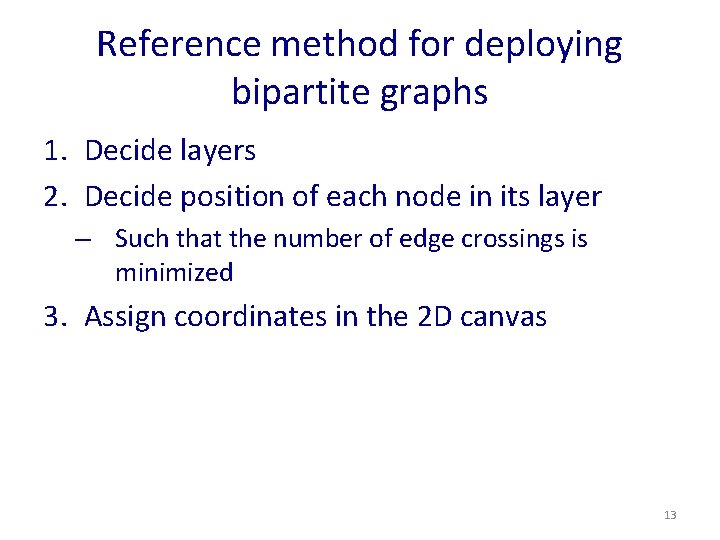 Reference method for deploying bipartite graphs 1. Decide layers 2. Decide position of each