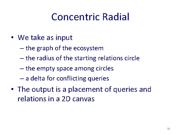 Concentric Radial • We take as input – the graph of the ecosystem –