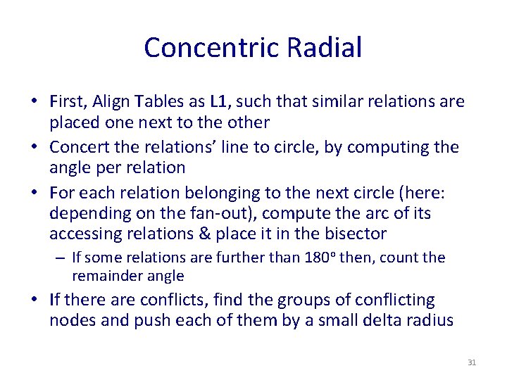 Concentric Radial • First, Align Tables as L 1, such that similar relations are