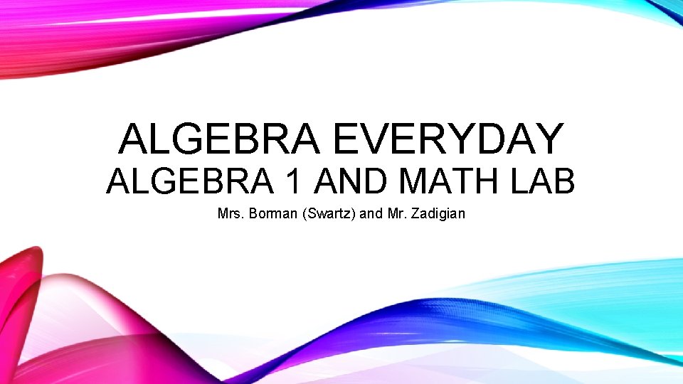 ALGEBRA EVERYDAY ALGEBRA 1 AND MATH LAB Mrs. Borman (Swartz) and Mr. Zadigian 