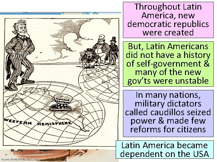 Throughout Latin America, new democratic republics were created But, Latin Americans did not have