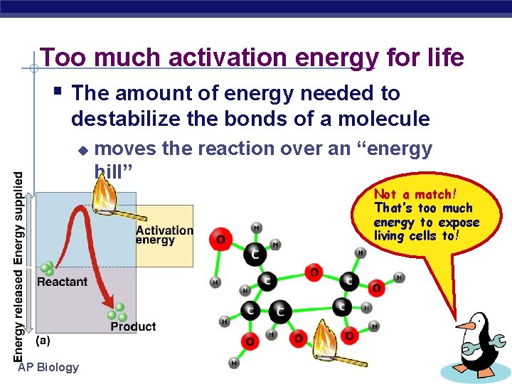Too much activation energy for life § The amount of energy needed to destabilize