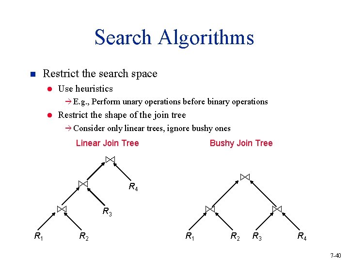 Search Algorithms n Restrict the search space l Use heuristics à E. g. ,