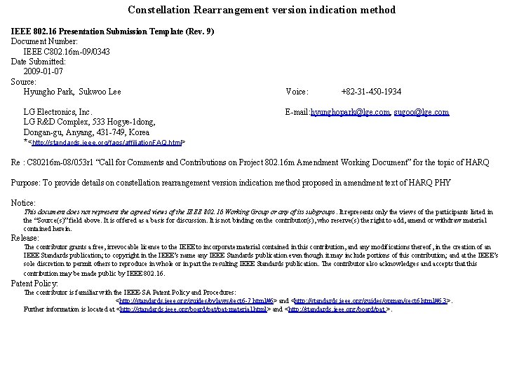 Constellation Rearrangement version indication method IEEE 802. 16 Presentation Submission Template (Rev. 9) Document