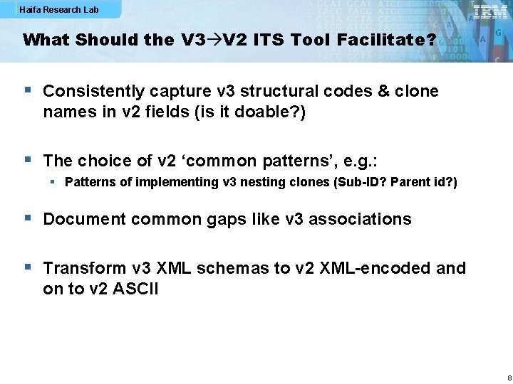 Haifa Research Lab What Should the V 3 V 2 ITS Tool Facilitate? §