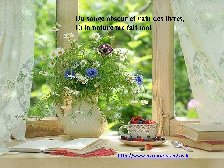 Du songe obscur et vain des livres, Et la nature me fait mal. http: