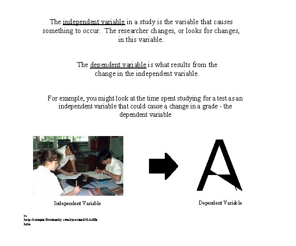 The independent variable in a study is the variable that causes something to occur.