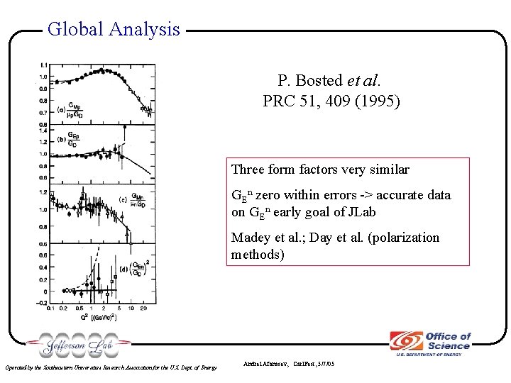 Global Analysis P. Bosted et al. PRC 51, 409 (1995) Three form factors very