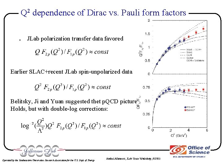Q 2 dependence of Dirac vs. Pauli form factors . JLab polarization transfer data